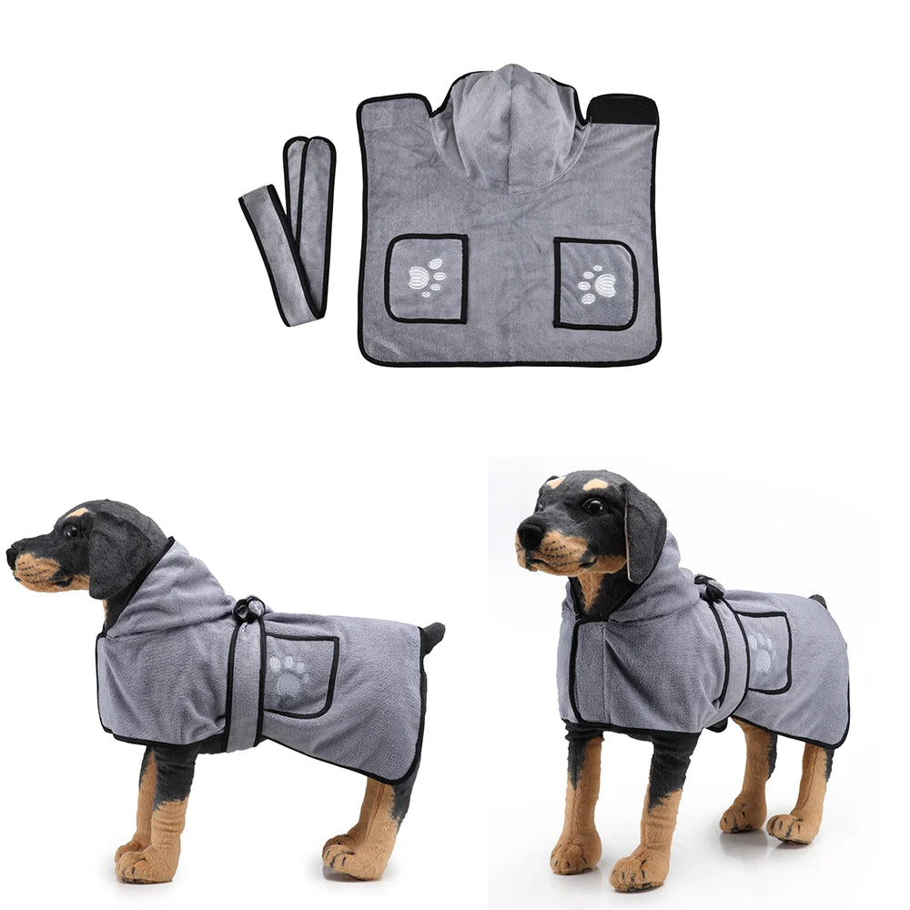 Microfiber Dog Bath Towel — Super-Absorbent Wearable Robe, XS–XL