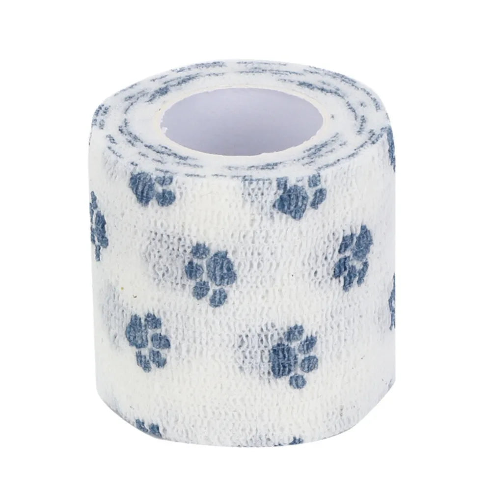 Pet Self-Adhesive Bandage Wrap (Breathable, Elastic, Paw Print Pattern)