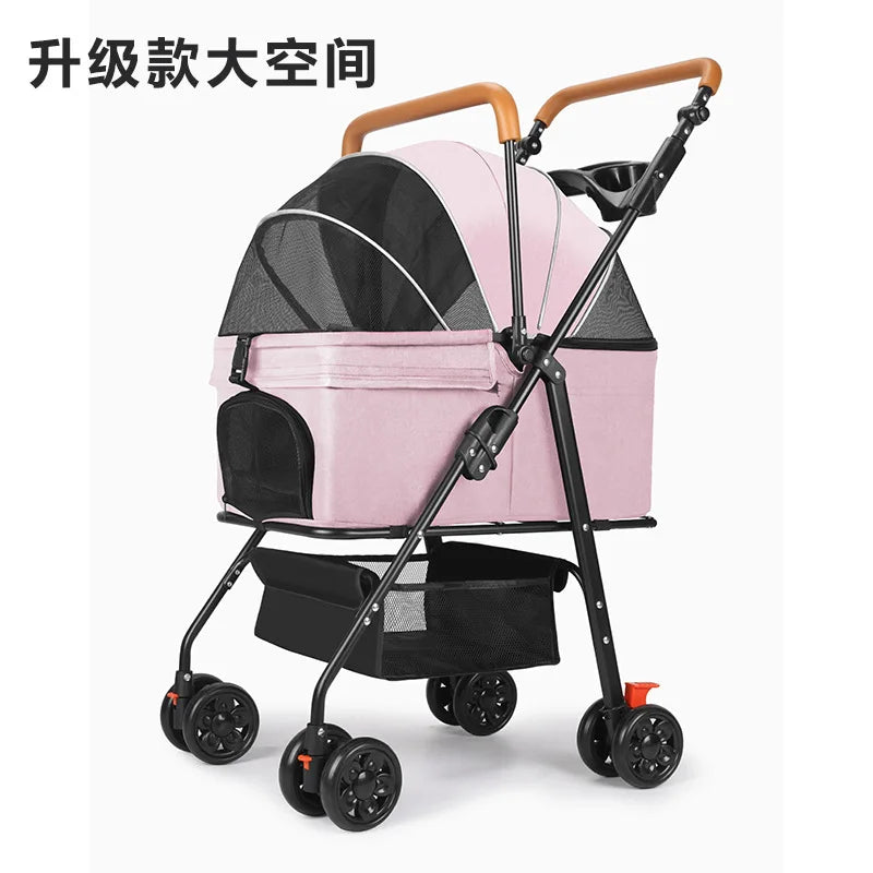 Compact Foldable Pet Stroller with Detachable Carrier for Teddy Dogs & Cats — Lightweight Outdoor Cart