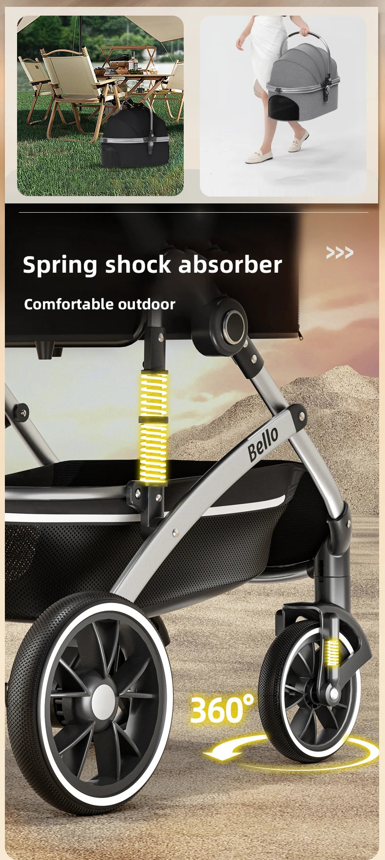 Foldable Aluminum-Frame 4-Wheel Pet Stroller for Dogs & Cats — Car Rides & Outdoor Use