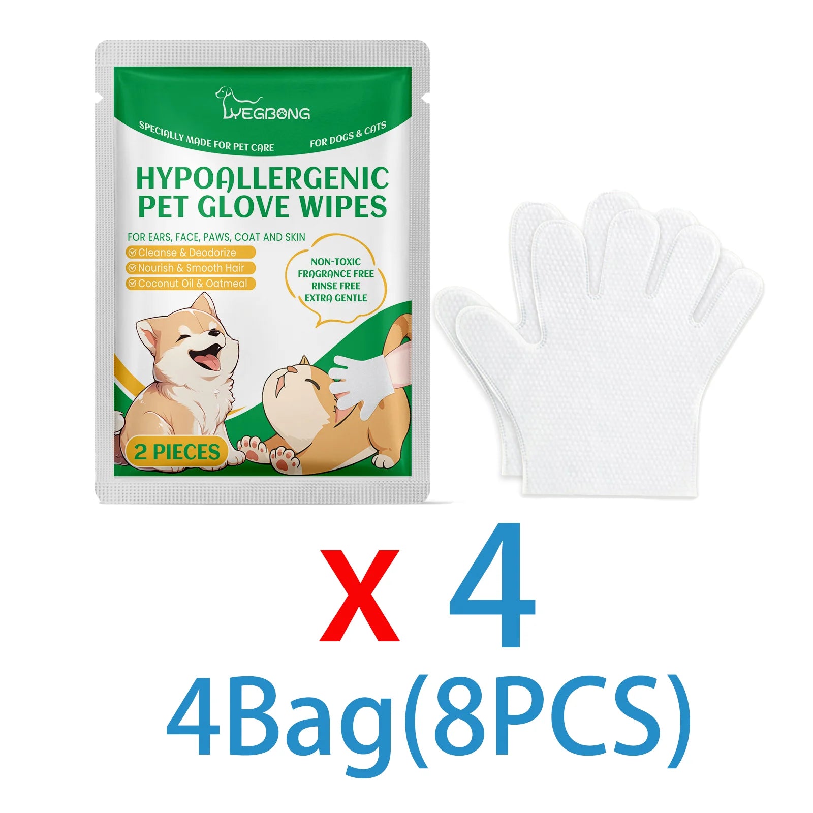 Disposable Pet Cleaning Gloves — Coconut Oil & Glycerin, No-Rinse Dry Bath