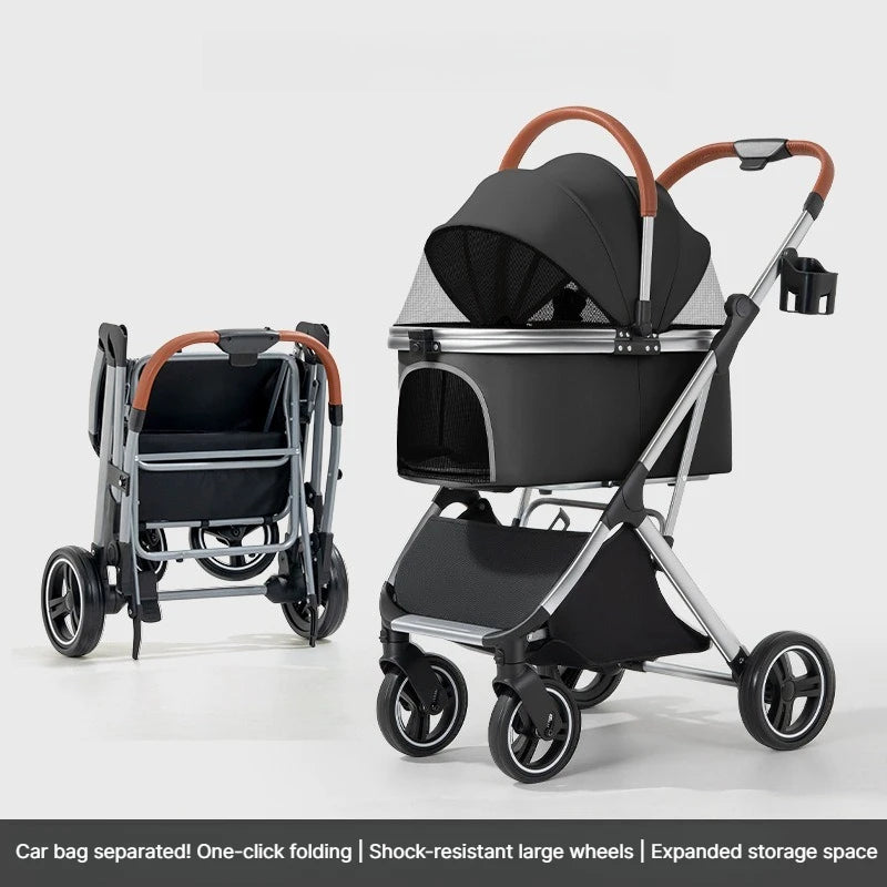 Ultra-Lightweight Foldable Pet Stroller with Detachable Basket for Small & Medium Dogs & Cats — Portable