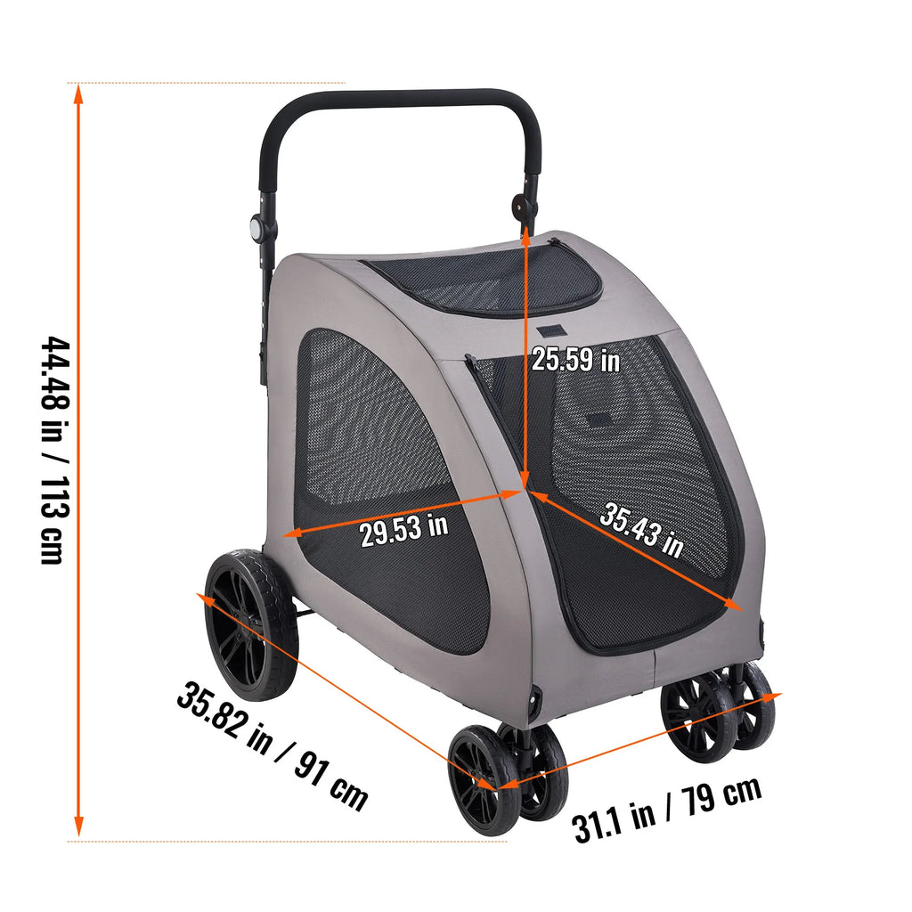 Portable Pet Stroller Carrier with Breathable Mesh Windows & Height-Adjustable Handle for Cats & Dogs