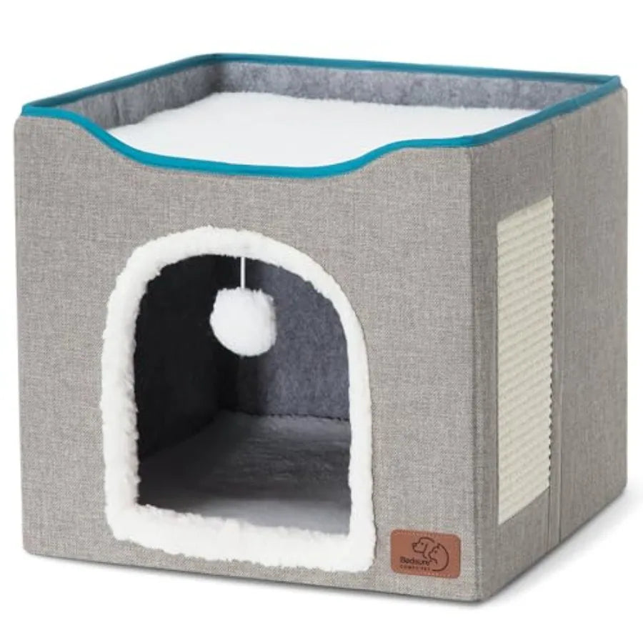 Foldable Cat Cave with Hanging Ball & Scratch Pad, 16.5in