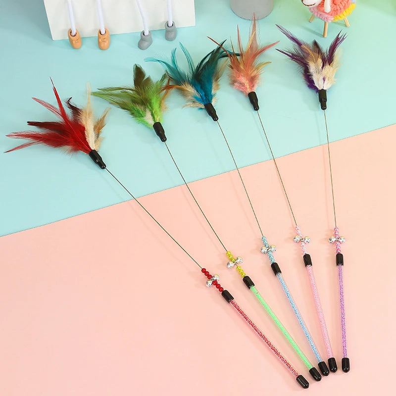 Gradient Feather Cat Teaser Wand — Colorful Interactive Rod Stick (1–50 Pack)