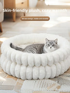 Round Velvet Pet Nest Bed with Removable Cover