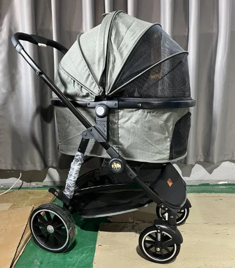 3-in-1 Lightweight Aluminum 4-Wheel Foldable Pet Stroller — Multifunction Travel System for Dogs & Cats