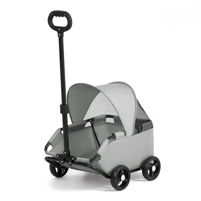 4-Wheel Pet Stroller with UV Protection Canopy, Mesh Window & Adjustable Push Handle