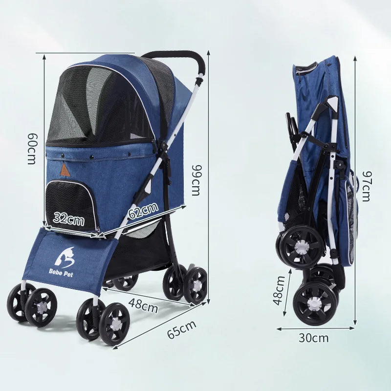 Folding 4-Wheel Removable Pet Walk Carrier Stroller for Cats & Dogs