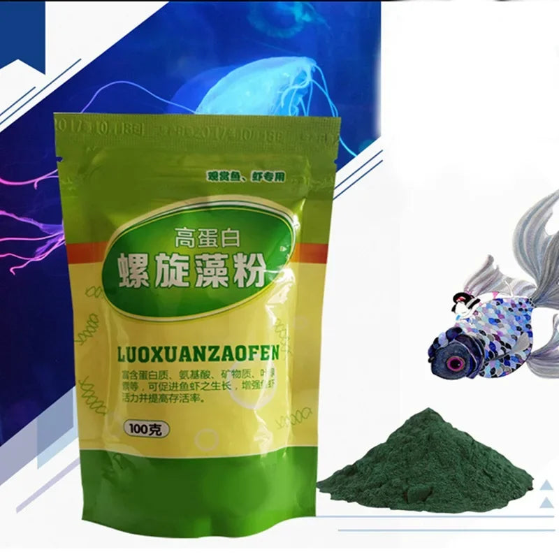 Pure Spirulina Powder Fish & Shrimp Food (50–100g, Ocean Nutrition, Algae Feed)