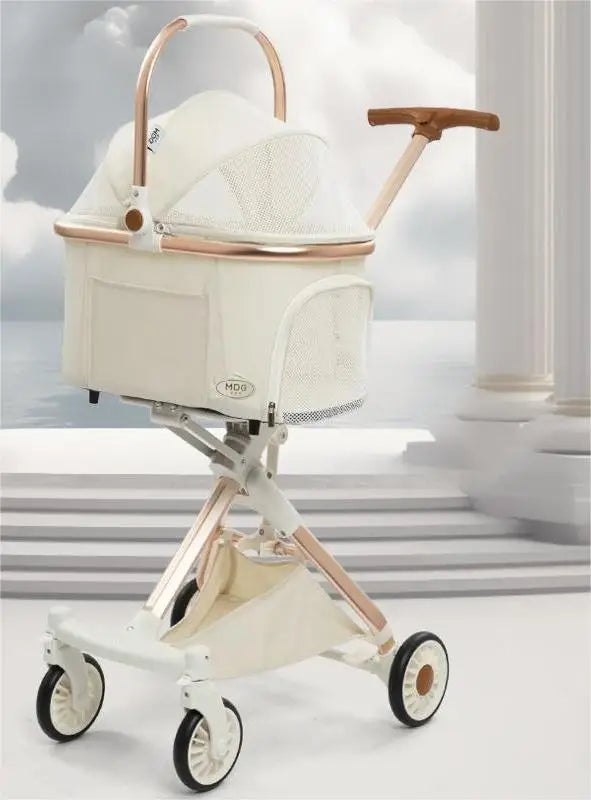 4-Wheel Foldable Pet Trolley with Detachable Carrier — Travel Bag, Cat Cart & Puppy Stroller