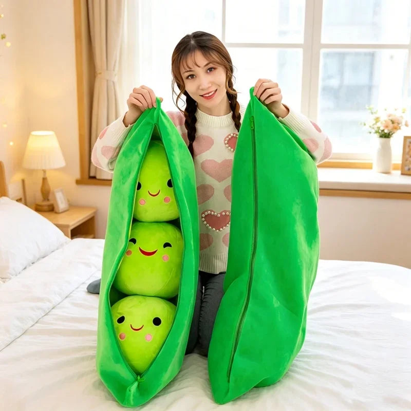 Pea Pod Plush Cat Toy — Cute Stuffed Bean Doll for Play & Decor