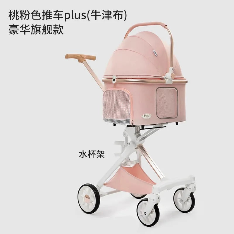 White High-View One-Click Foldable Pet Stroller for Small & Medium Dogs