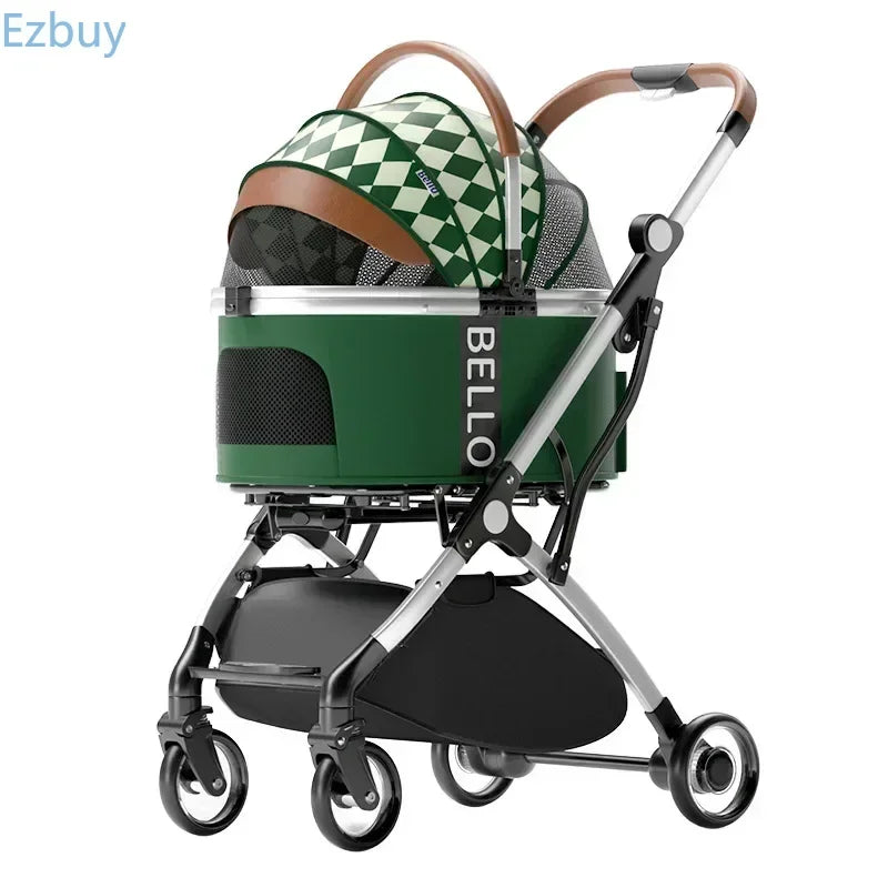 Aluminum Tube Foldable Pet Stroller Trolley Bag for Dogs & Cats — Separable Travel Car Carrier