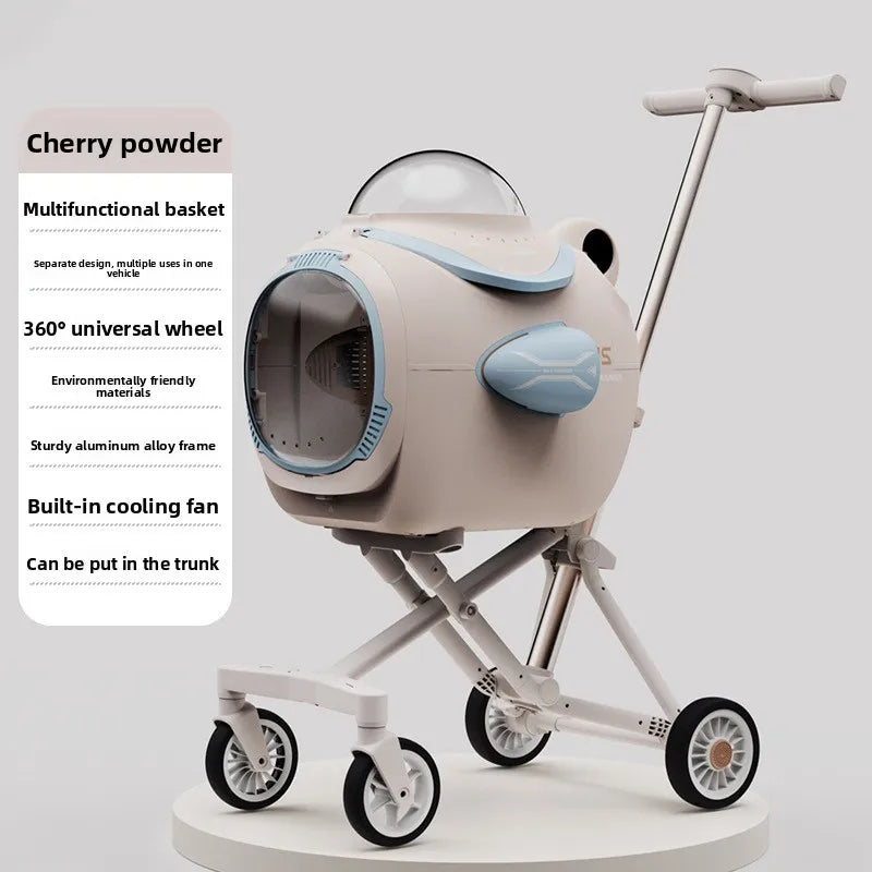 Aluminum Alloy Space Capsule Pet Stroller — Hands-Free Dual-Purpose Travel Cart for Dogs & Cats