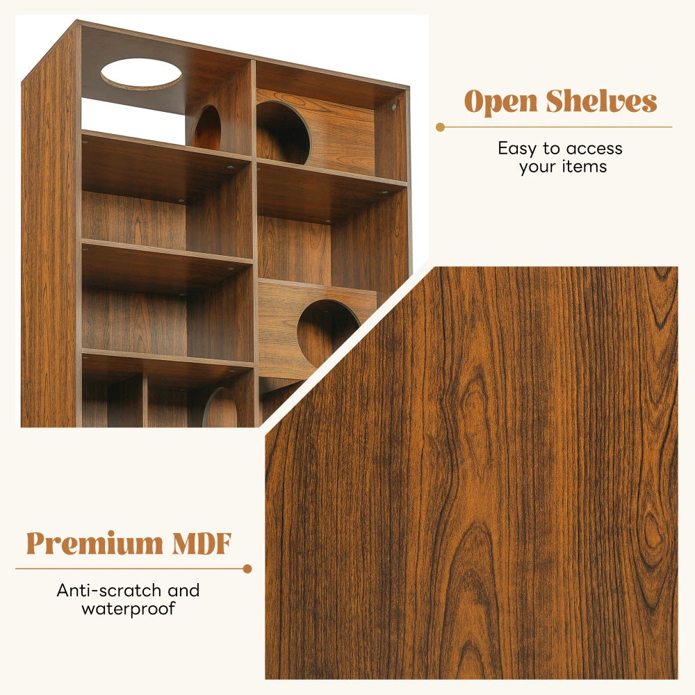 2-in-1 Wood Cat House Bookshelf with Litter Box Enclosure