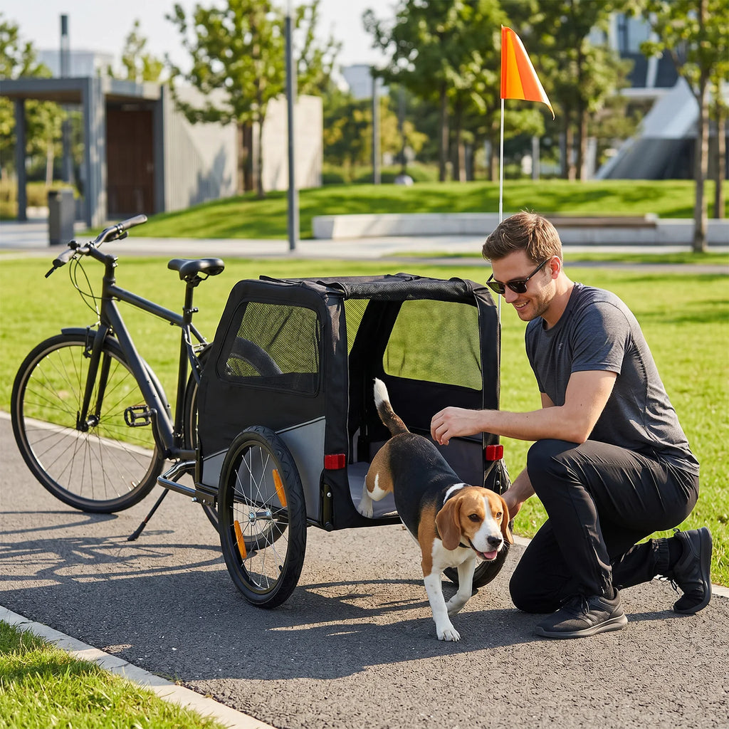 Heavy-Duty Steel Frame Dog Bicycle Trailer with 100 lb Capacity & Oxford Fabric