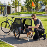 Foldable Dog Bike Trailer, Heavy Duty Steel Frame Pet Bike Carrier, 100 LBS Capacity Oxford Fabric Dog Carrier Bicycle Trailer with Mesh Window Reflectors for Medium Large Dogs & Cats, Black