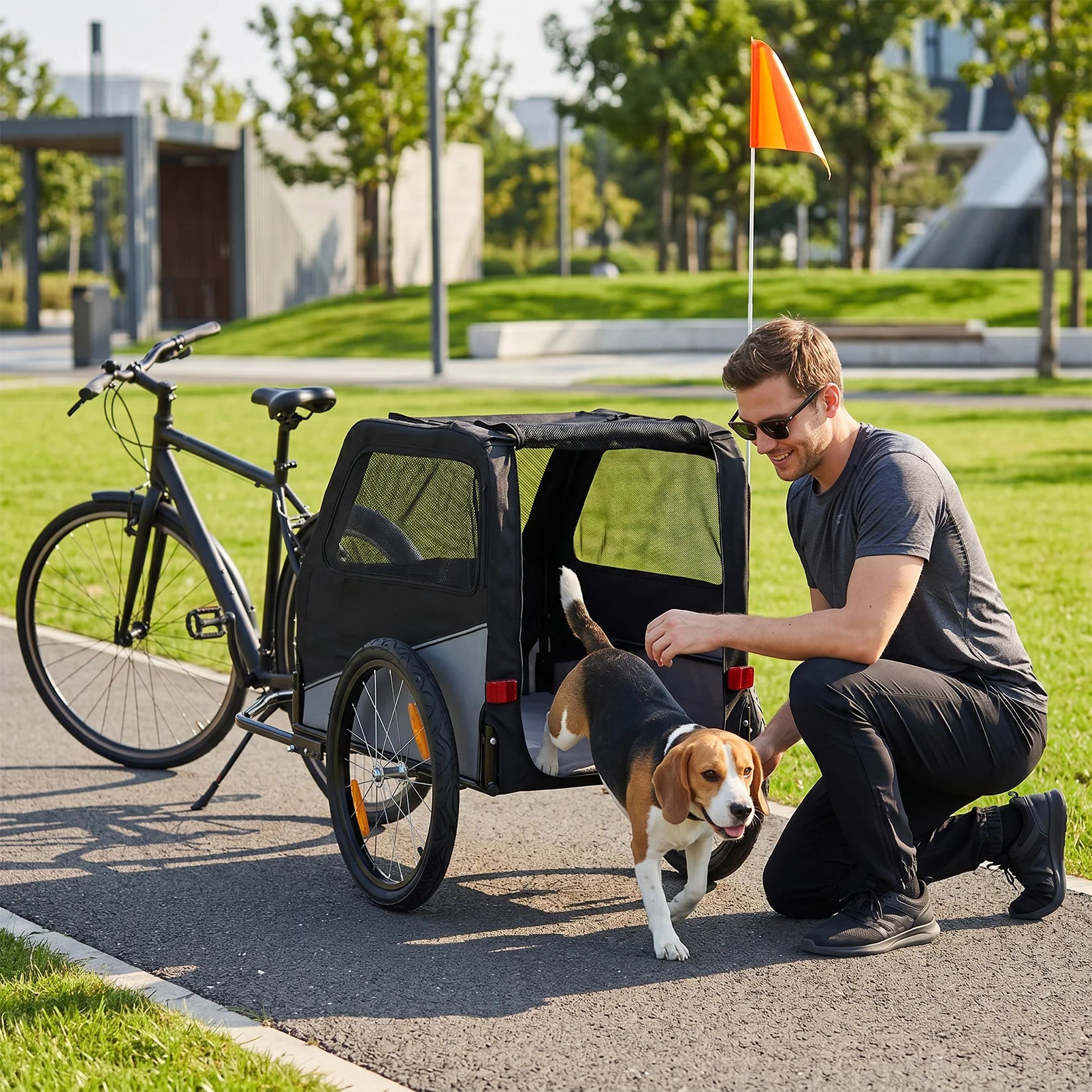 Heavy-Duty Steel Frame Dog Bicycle Trailer with 100 lb Capacity & Oxford Fabric