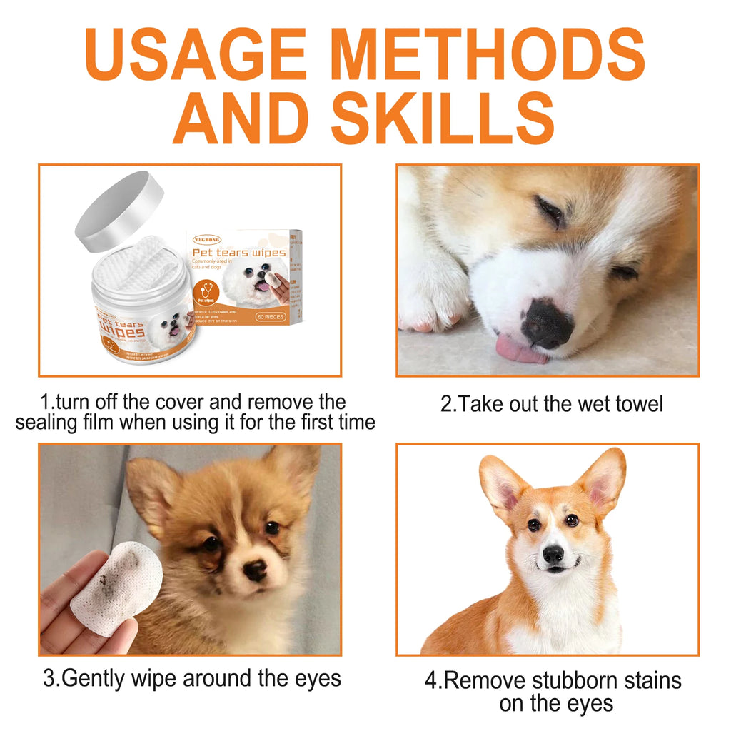 Deodorizing Pet Eye Wipes — Tear Stain Removal, 60pcs