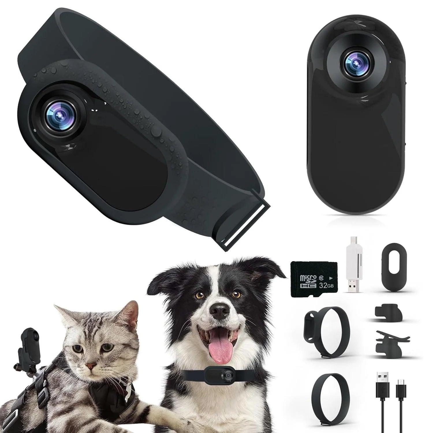 HD 1080P Pet Collar Camera - No WiFi Video Recording Tracker for Dogs & Cats