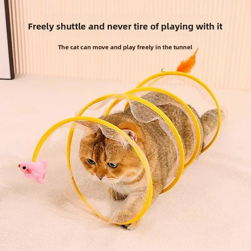 Foldable S-Shaped Cat Tunnel — 8-Channel Steel Wire Frame for Multi-Cat Play