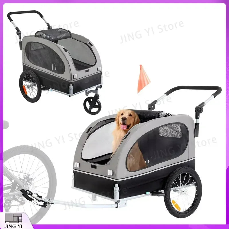 2-in-1 Foldable Pet Stroller & Dog Bike Trailer with Quick-Release Wheels — Bicycle Carrier for Dogs & Cats