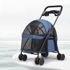 Foldable 4-Wheel Pet Pushchair Stroller with Mesh & Cup Holder for Dogs & Cats