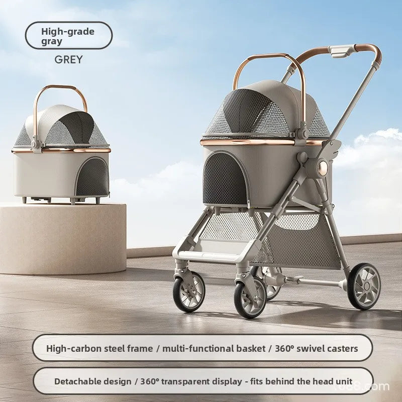 Lightweight Foldable Pet Stroller with Detachable Carrier for Small Dogs & Cats — Portable Walking Cart