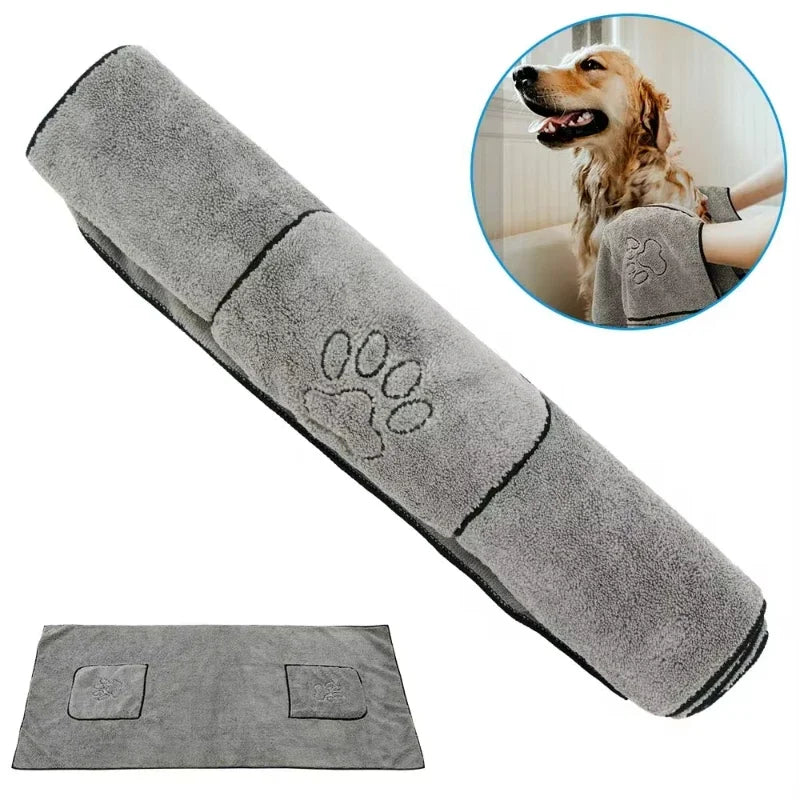 Large Pocket-Design Pet Bath Towel — Quick-Drying, 50x100cm