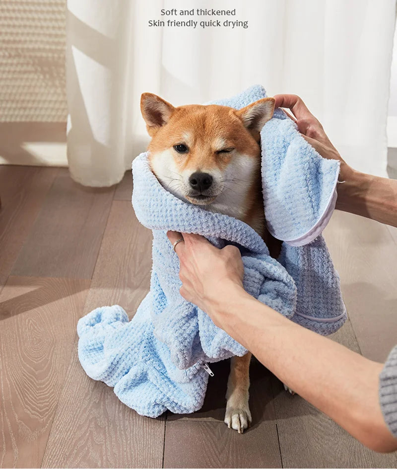 Full-Coverage Microfiber Dog Bathrobe — Quick-Dry After-Bath Wrap