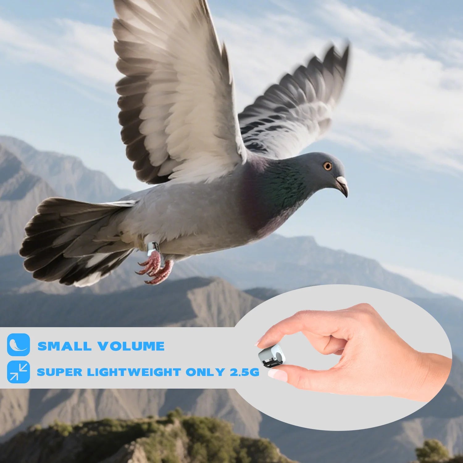 IP67 Waterproof 2.5g Racing Pigeon GPS Tracker - GLONASS/GSM Leg Band with 160-Hour Battery