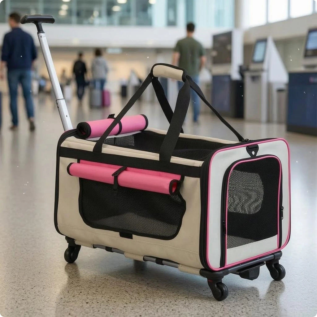Collapsible Soft-Sided Pet Trolley Carrier with Telescoping Pull Rod