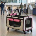 Collapsible Soft-Sided Pet Trolley Carrier with Telescoping Pull Rod