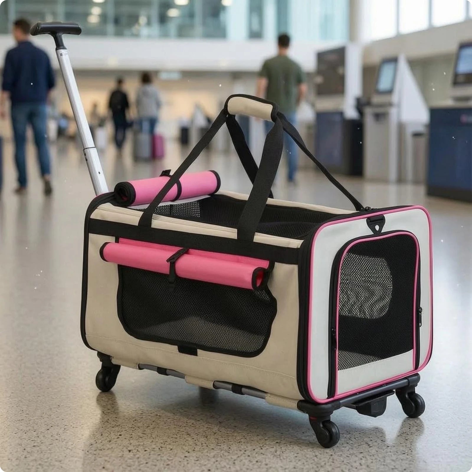 Collapsible Soft-Sided Pet Trolley Carrier with Telescoping Pull Rod