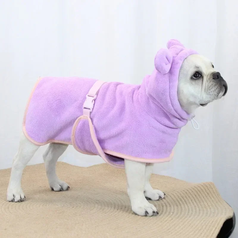 Hooded Dog Bathrobe — Adjustable Microfiber Coat for Bath & Winter