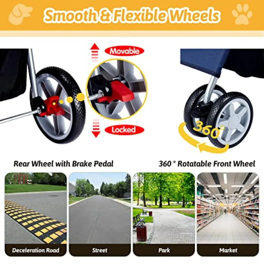 4-Wheel Pet Jogger Stroller Cart with Cup Holder for Small & Medium Dogs & Cats