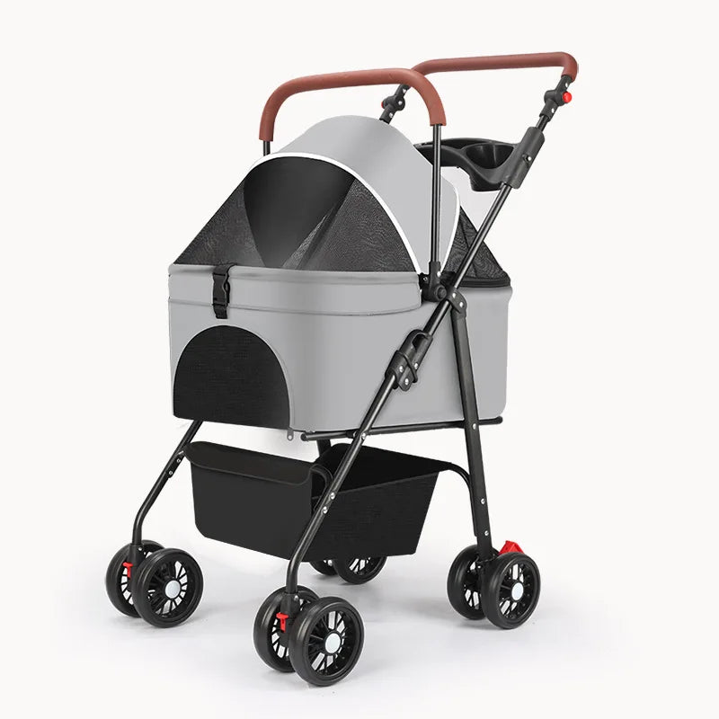 Compact Foldable Pet Stroller with Detachable Carrier for Teddy Dogs & Cats — Lightweight Outdoor Cart