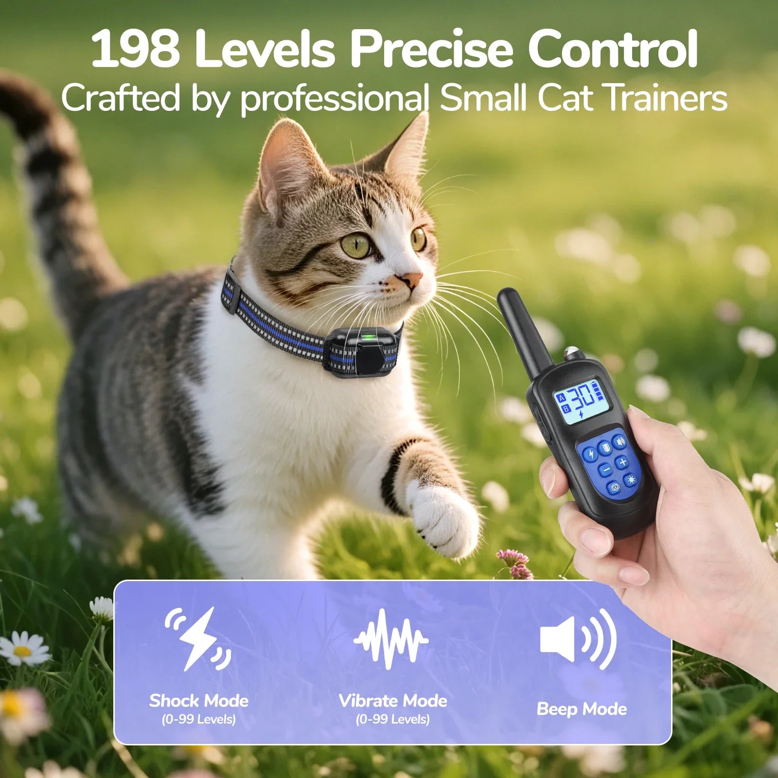 Ultra-Small Cat Training Collar — Waterproof, Rechargeable, 2000ft Remote