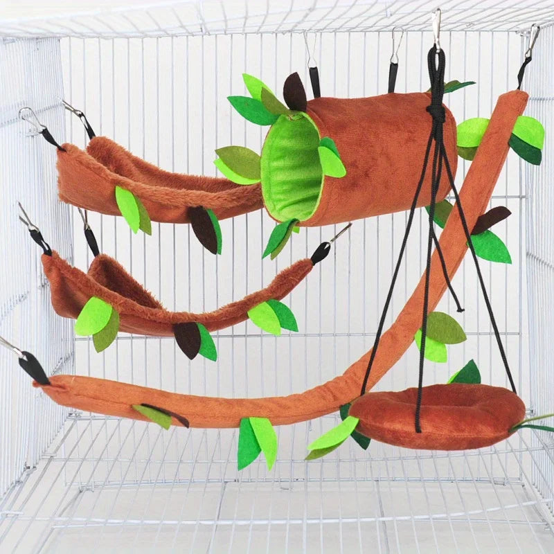 5-Piece Round Swing Hammock Set — Plush Nests for Hamsters & Rats