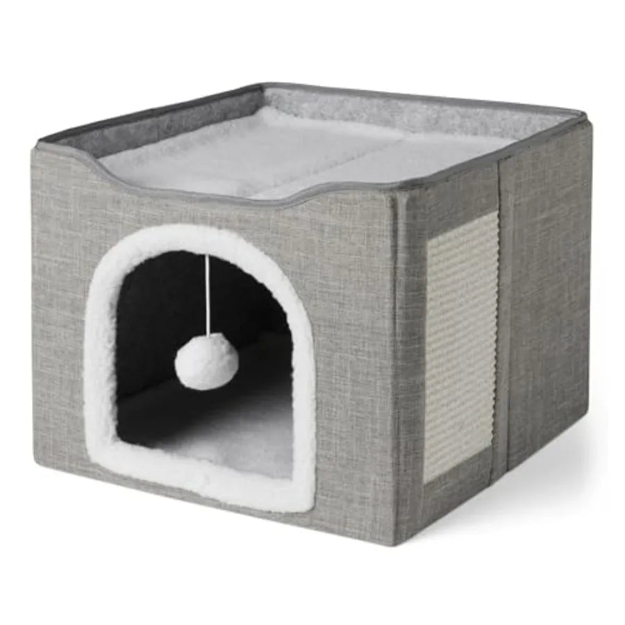 Foldable Cat Condo with Sisal Scratch Pad, Grey