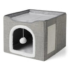 Foldable Cat Condo with Sisal Scratch Pad, Grey
