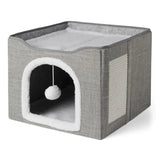 Foldable Cat Condo with Sisal Scratch Pad, Grey
