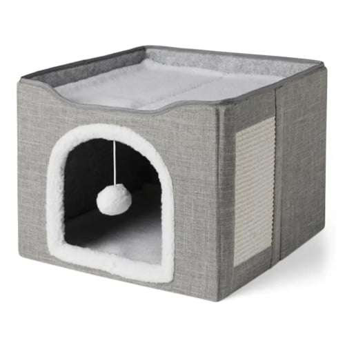 Foldable Cat Condo with Sisal Scratch Pad, Grey