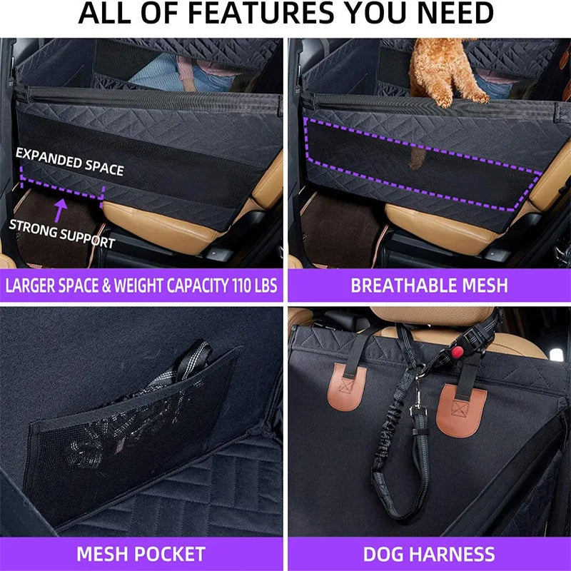 Waterproof Pet Car Seat Cover & Backseat Bed for Large Dogs & Cats
