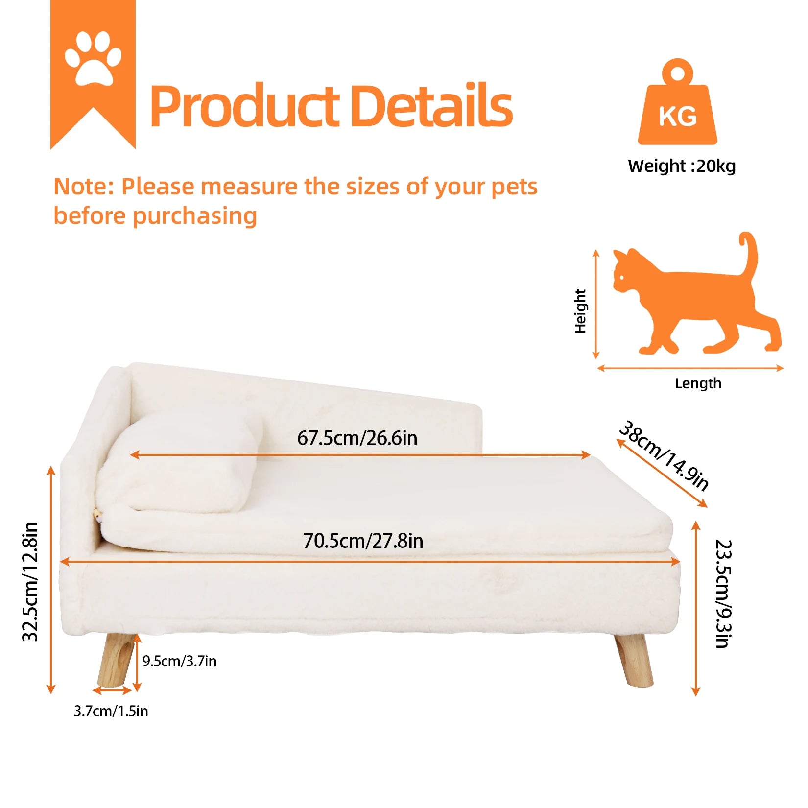 Waterproof Raised Pet Sofa Lounger with Plush Cushion