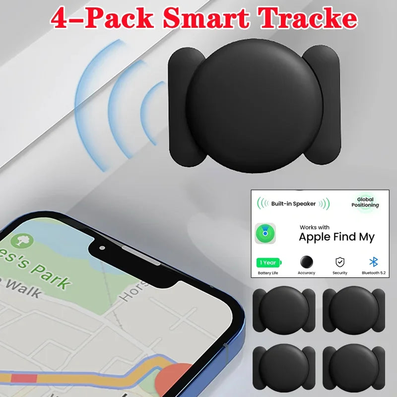 4-Pack GPS Smart Tag for Apple Find My - Magnetic Silicone Anti-Loss Kit for Pets & Cars