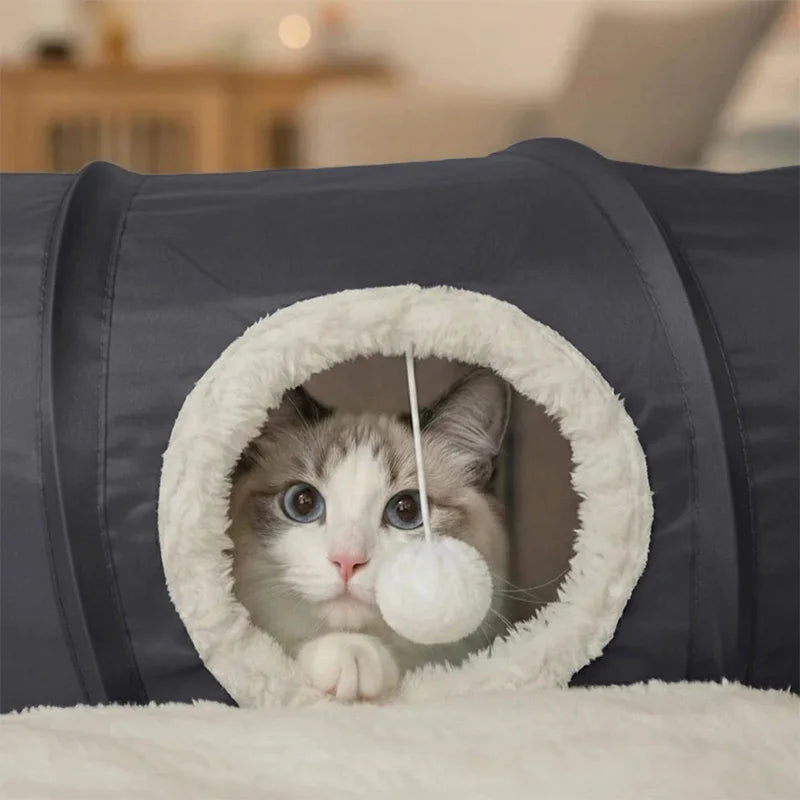 Foldable Cat Tunnel with Cushion — Scratch-Resistant Hide & Seek Play