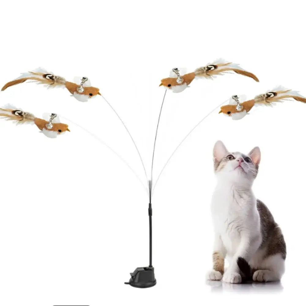 Plush Bird Teaser Wand with Suction Cup