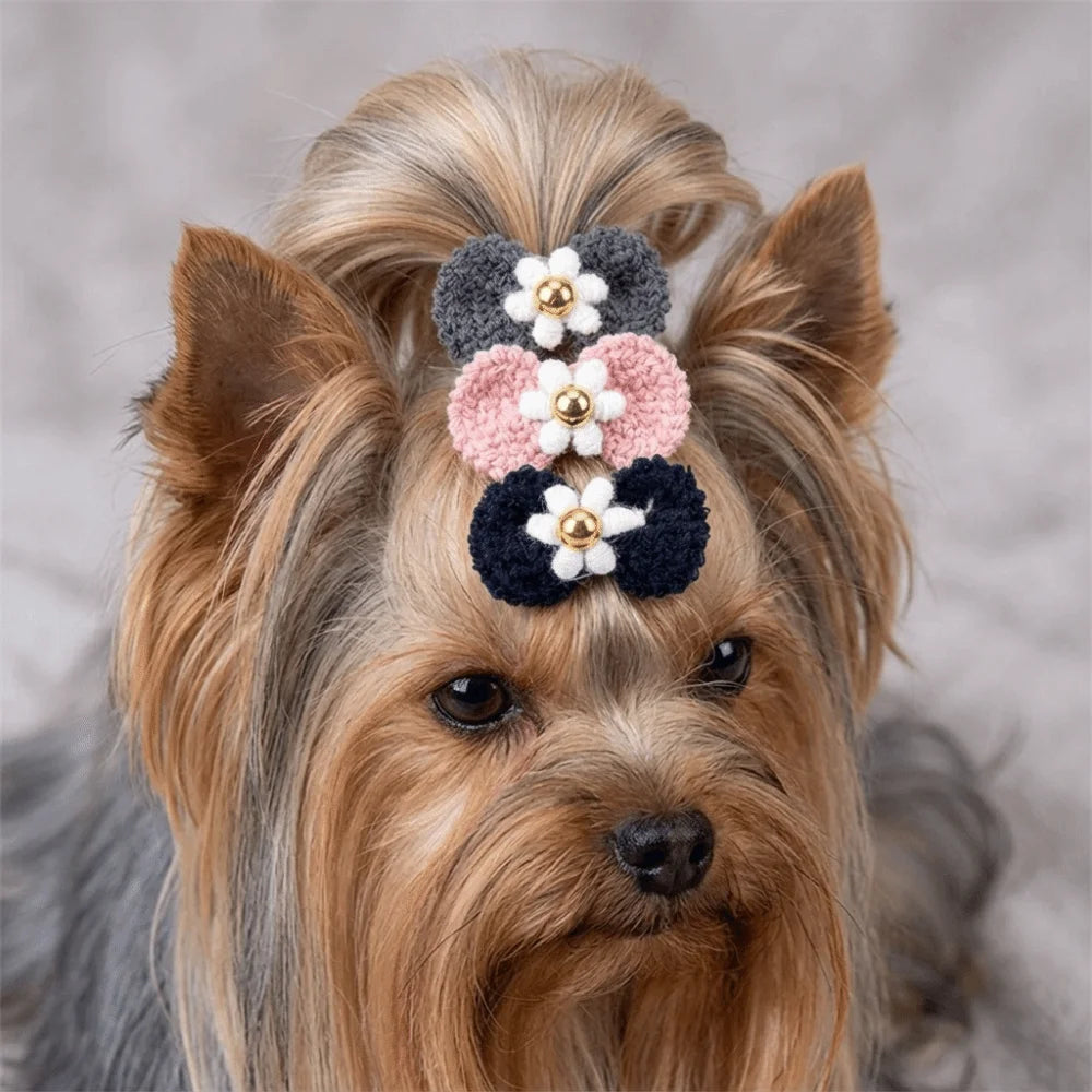 Yarn Bow Pet Hair Ties 12-Pack (Colorful, Soft Texture, Elastic)
